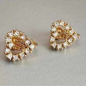 Dior Heart Shaped Gold tone with Crystals clip-on earrings